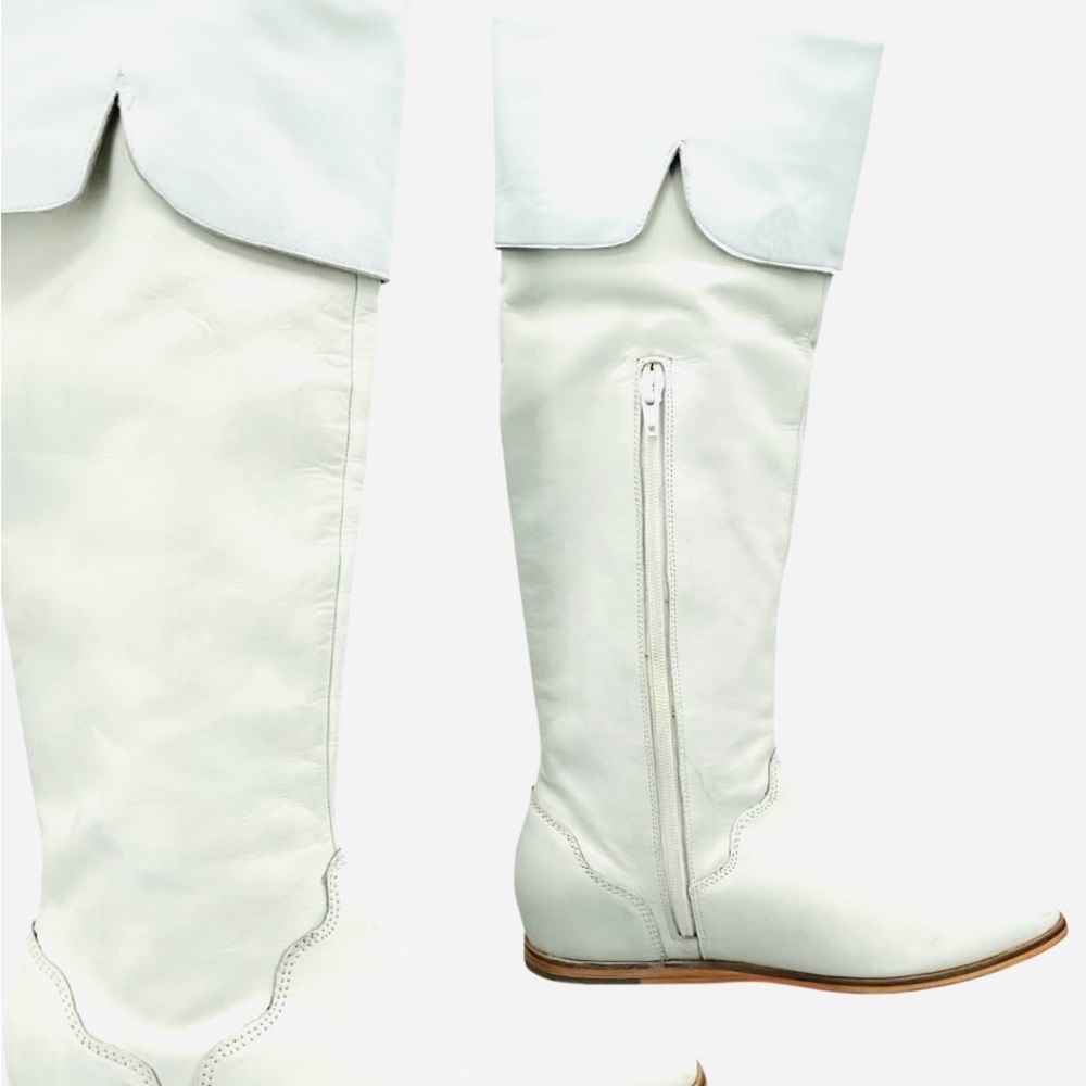 Genuine Leather Cream Over The Knee Women's Boots/ also can roll down! - Picture 5 of 16